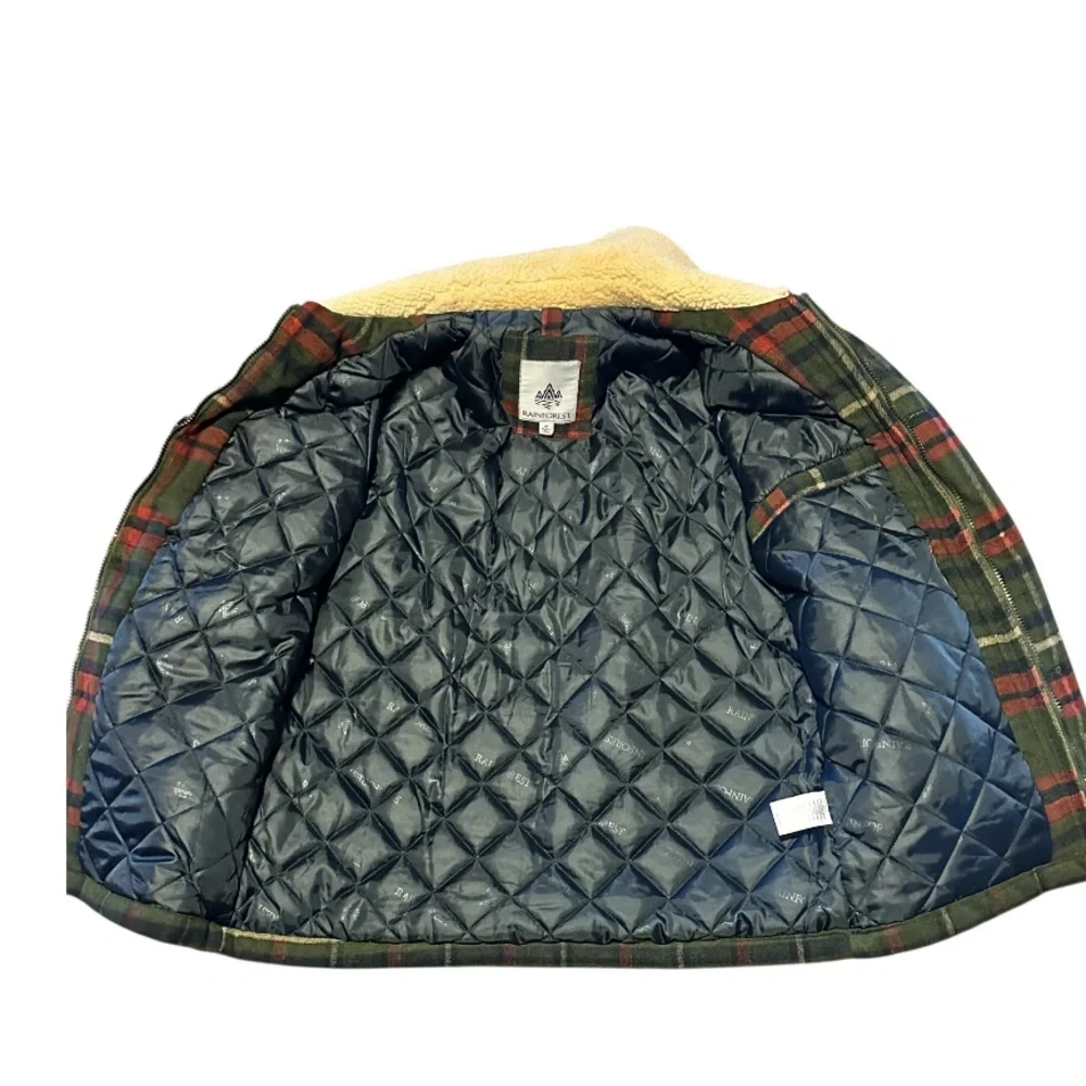 Men’s Sherpa Lined Plaid Flannel Jacket Rainforest Medium M